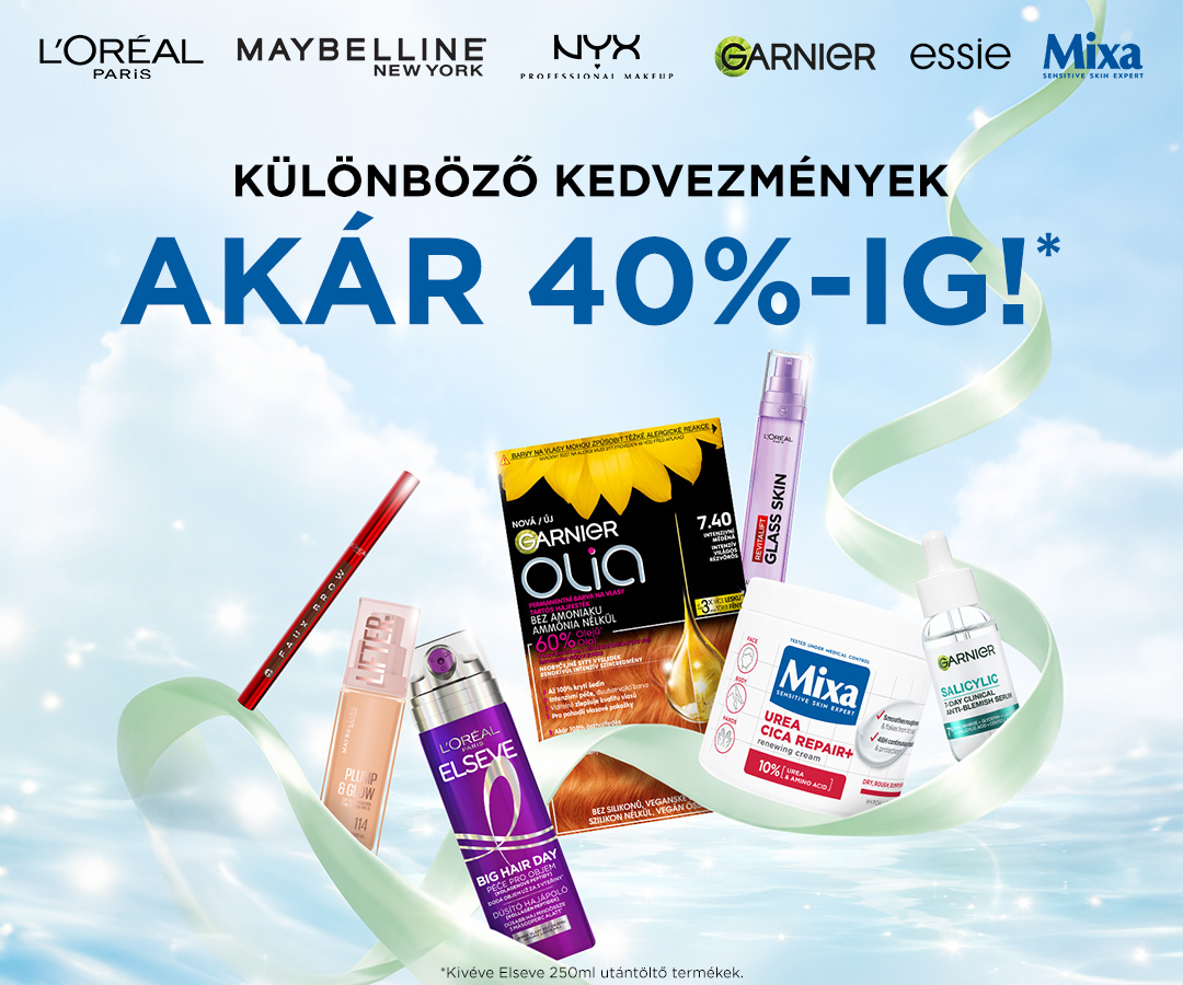 L'Oréal Paris, Maybelline, Garnier, Mixa 30-40%, NYX és Essie 25%