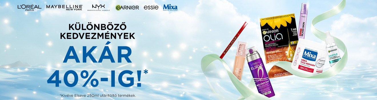 L'Oréal Paris, Maybelline, Garnier, Mixa 30-40%, NYX és Essie 25%