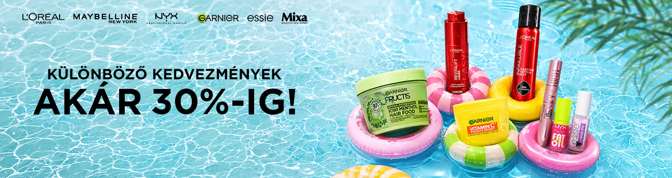 Garnier, L'Oréal Paris, Maybelline, Mixa 30%, NYX és Essie 25%