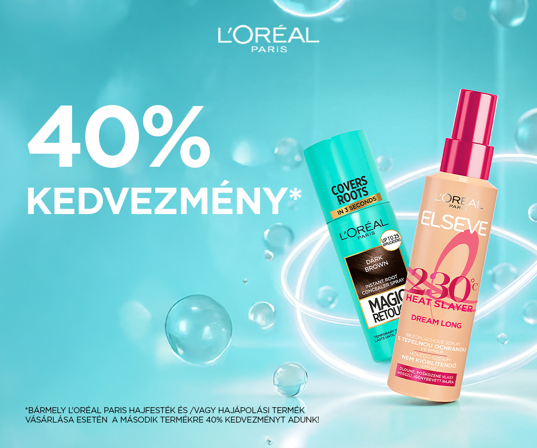 L'Oréal Paris Hajfestés, Hajápolás termékek 2. termék 40% L'Oréal Paris Hajfestés, Hajápolás termékek 2. termék 40%