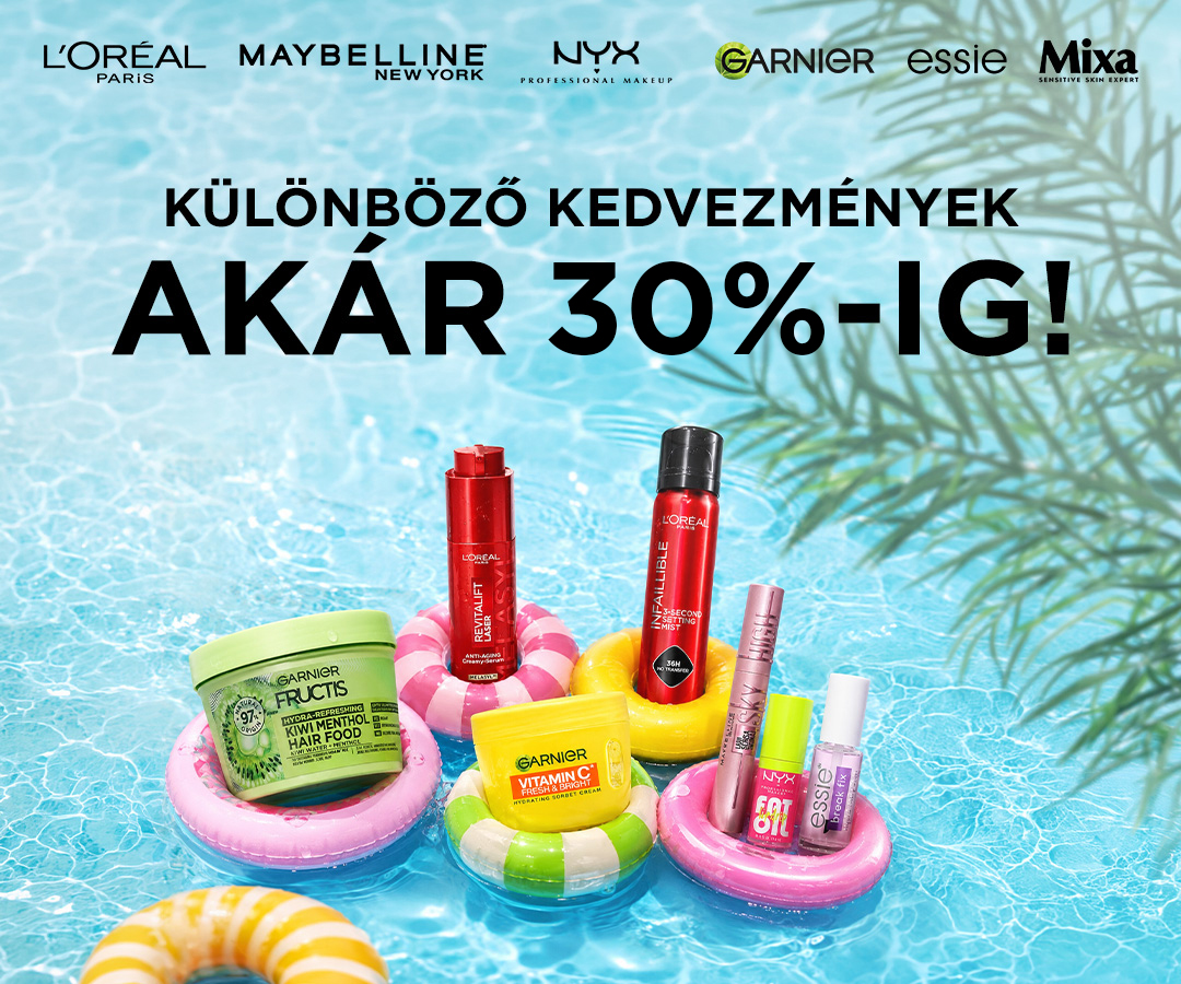 Garnier, L'Oréal Paris, Maybelline, Mixa 30%, NYX és Essie 25%