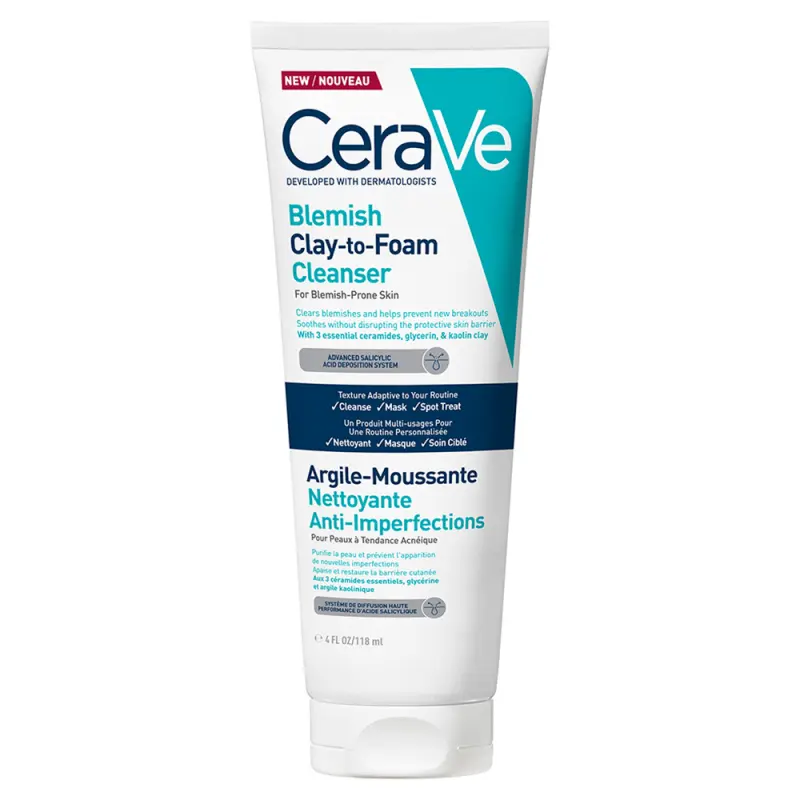 CERAVE Habzó, pattanások elleni arctisztító krém agyaggal 118 ml