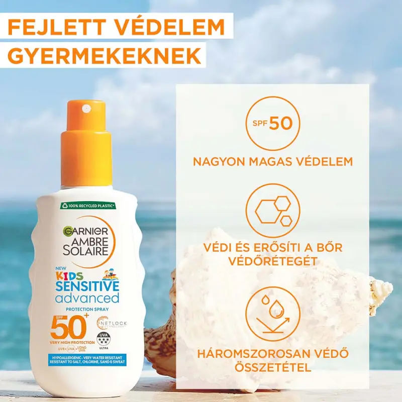 Ambre Solaire napvédő spray nagyon magas védelemmel SPF50+ gyerekek érzékeny bőrére 150 ml