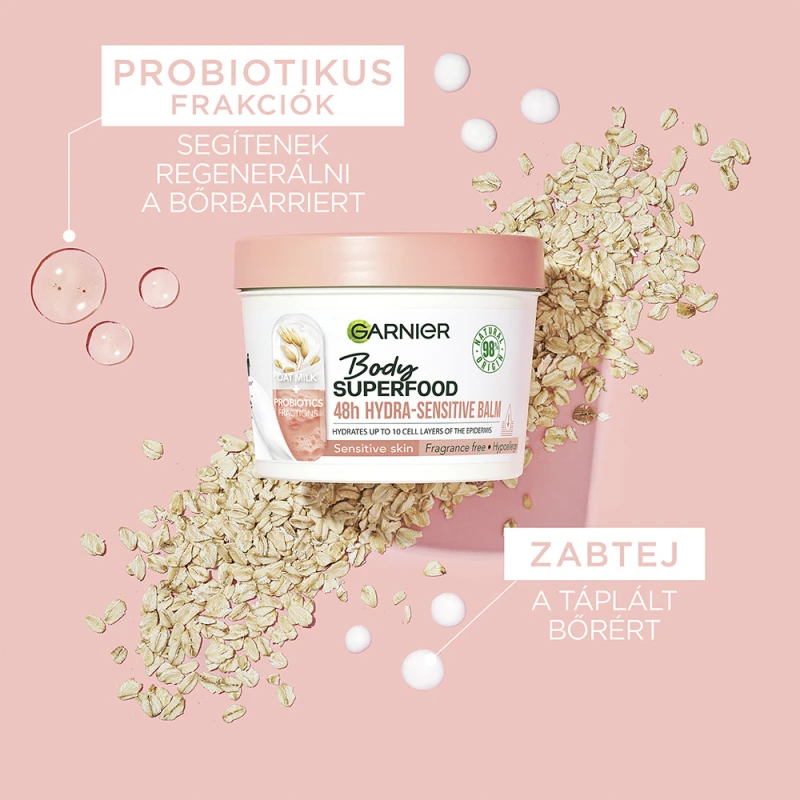 Body Superfood Hydra-Sensitive testápoló balzsam zabtejjel + probiotikus frakciókkal 380 ml