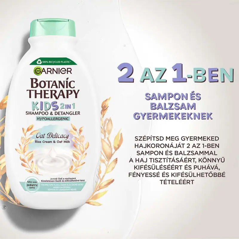 Botanic Therapy Kids 2in1 Sampon&Balzsam Oat Delicacy Rizskrémmel és bio zabtejjel 400 ml