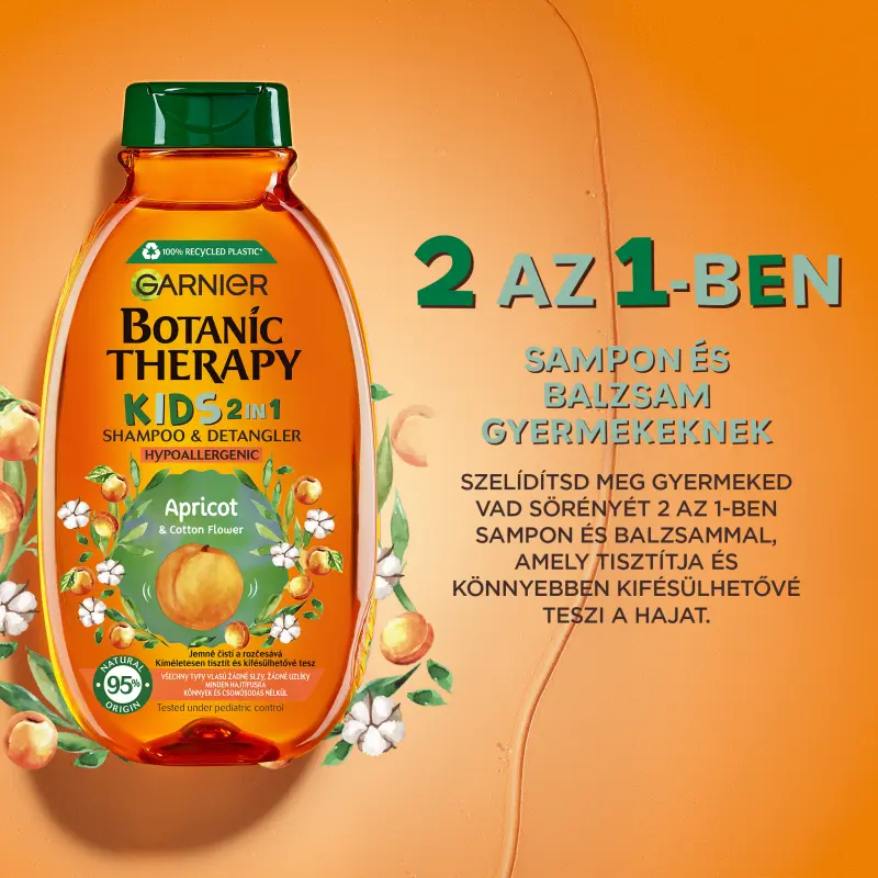 Botanic Therapy Kids 2in1 Sampon&Balzsam Sárgabarackkal és pamutvirággal 400 ml