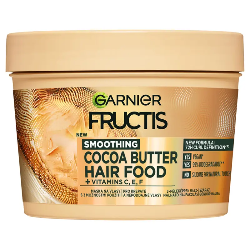 GARNIER Fructis Hair Food Extra Smoothing Cocoa Butter hajpakolás nehezen kezelhető, szöszösödő hajra 400 ml GARNIER Fructis Hair Food Extra Smoothing Cocoa Butter hajpakolás nehezen kezelhető, szöszösödő hajra 400 ml