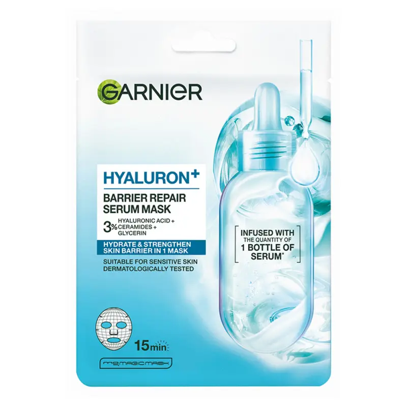 GARNIER HYALURON+ Textil maszk a bőr védőrétegének helyreállítására hialuronsavval 28 g GARNIER HYALURON+ Textil maszk a bőr védőrétegének helyreállítására hialuronsavval 28 g