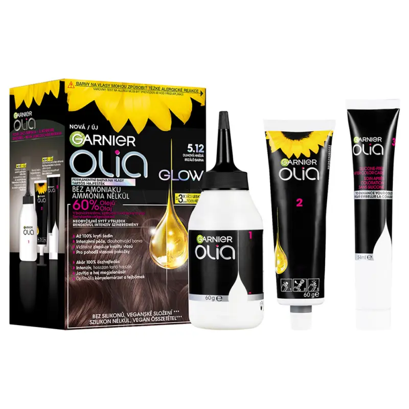 GARNIER Olia Glow tartós hajfesték 5.12 Irizáló barna 60+60+54 ml