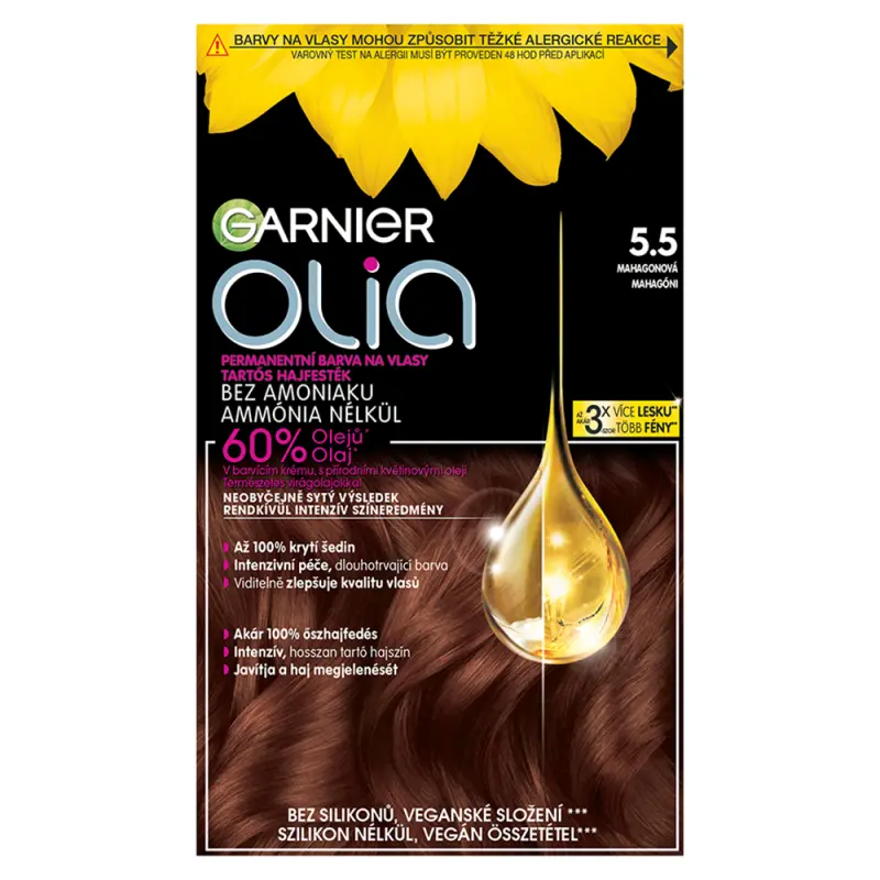 GARNIER Olia tartós hajfesték 5.5 Mahagóni barna 60+60+54 ml GARNIER Olia tartós hajfesték 5.5 Mahagóni barna 60+60+54 ml