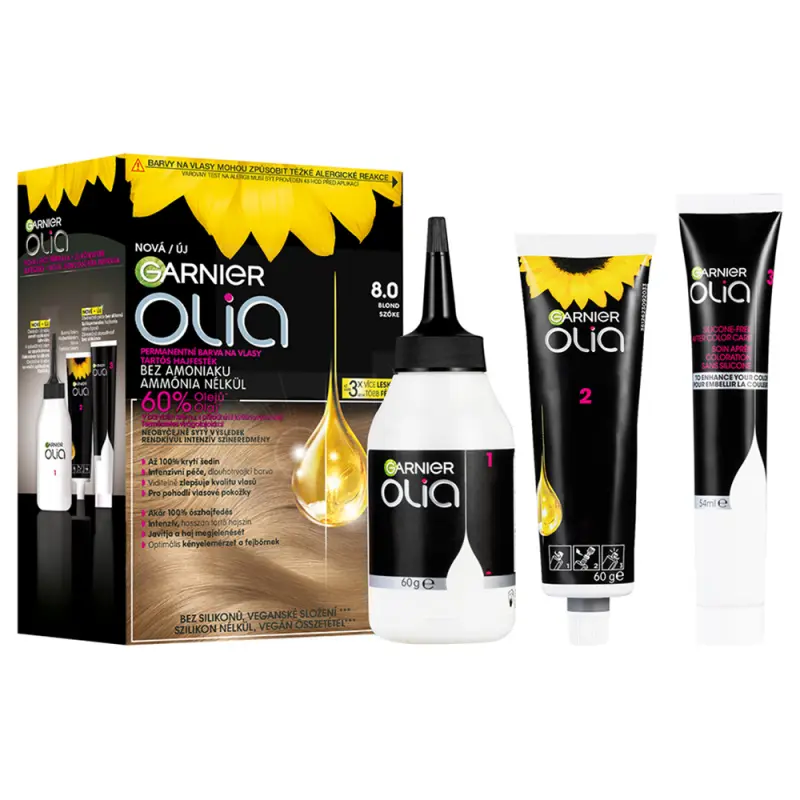 GARNIER Olia tartós hajfesték 8.0 Szőke 60+60+54 ml GARNIER Olia tartós hajfesték 8.0 Szőke 60+60+54 ml