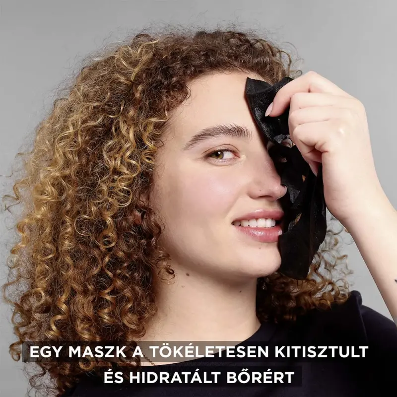 Skin Naturals AHA+BHA Charcoal Tisztító és hidratáló textilmaszk tág pórusokra 28 g