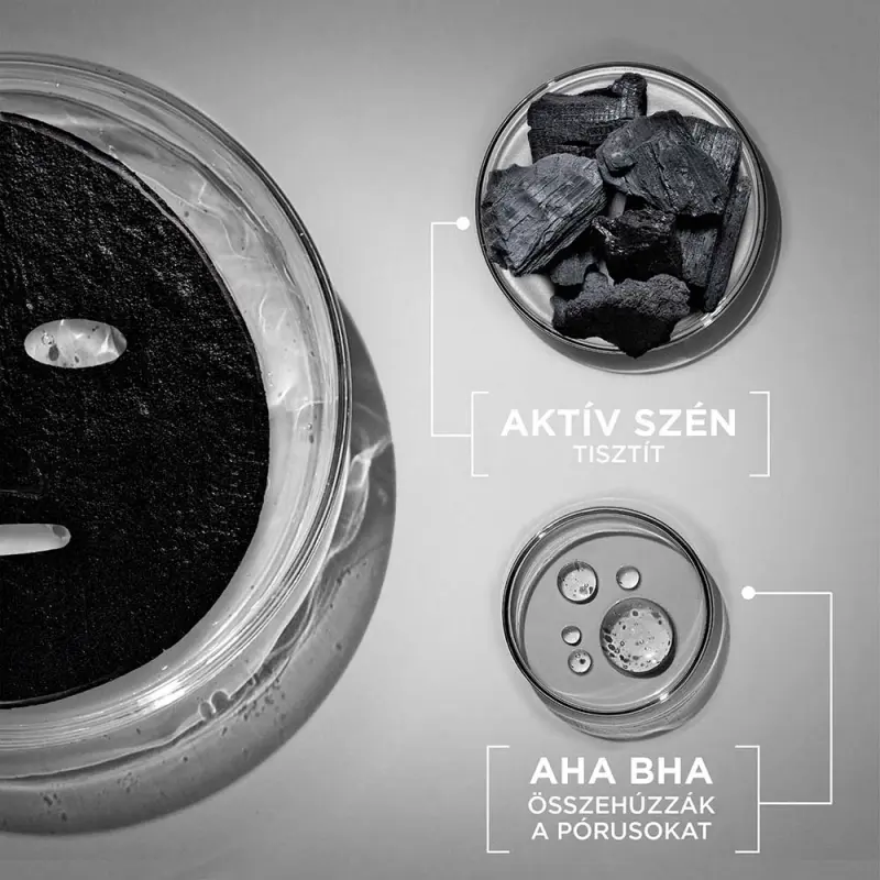Skin Naturals AHA+BHA Charcoal Tisztító és hidratáló textilmaszk tág pórusokra 28 g