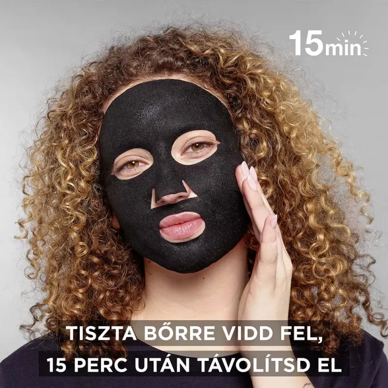 Skin Naturals AHA+BHA Charcoal Tisztító és hidratáló textilmaszk tág pórusokra 28 g