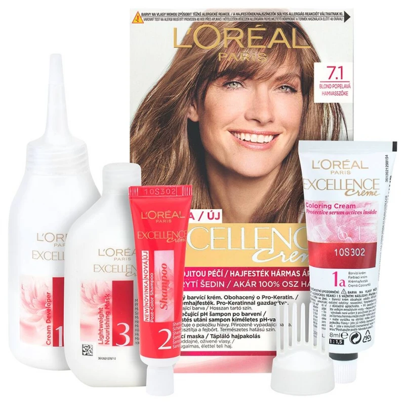 Excellence krémes, tartós hajfesték 7.1 hamvasszőke (176 ml)