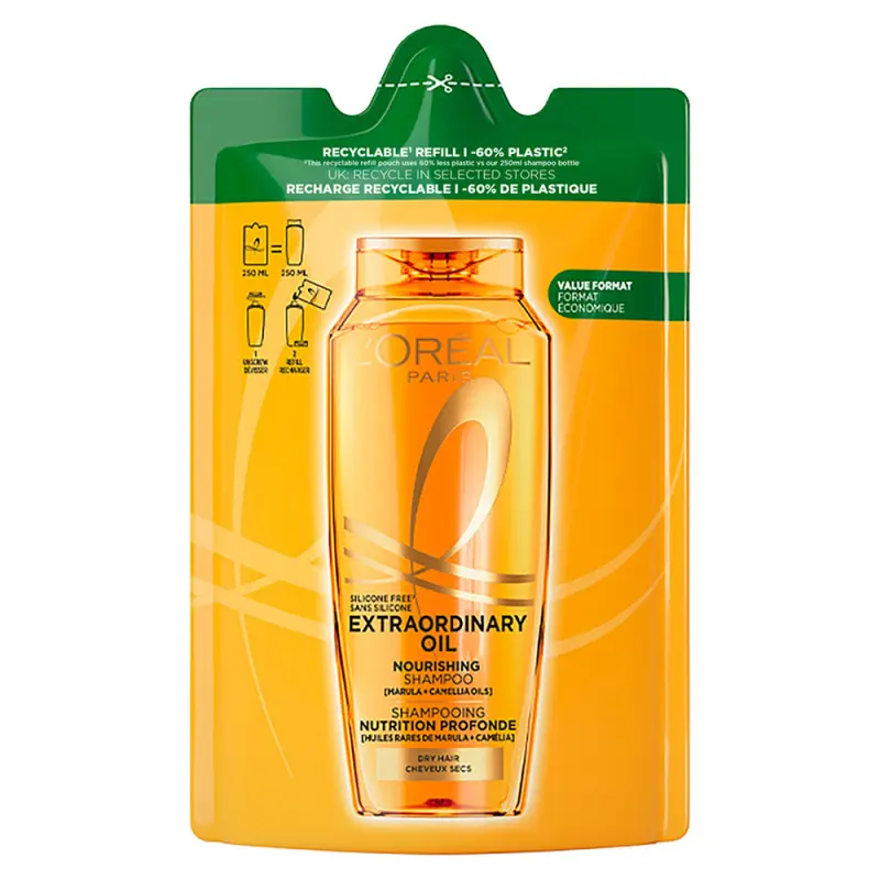 L'ORÉAL PARIS Elseve Extraordinary Oil tápláló sampon normál és száraz, fénytelen hajra utántöltő 250 ml L'ORÉAL PARIS Elseve Extraordinary Oil tápláló sampon normál és száraz, fénytelen hajra utántöltő 250 ml