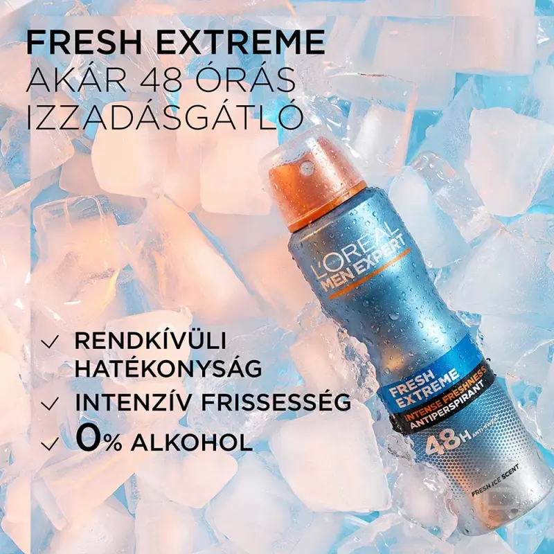 Men Expert Fresh Extreme izzadásgátló spray, 48 órán át küzd az izzadás ellen 150 ml