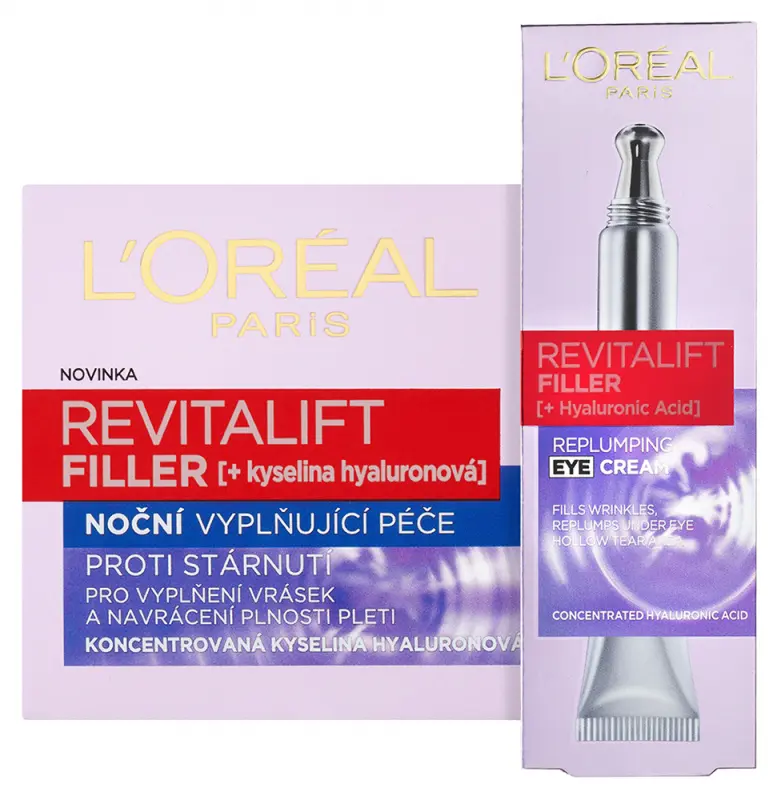 L'ORÉAL PARIS Revitalift Filler éjszakai krém és szemkörnyékápoló csomag (15+50 ml)