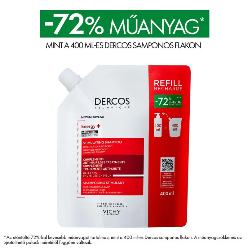 Dercos Energy+ Energiát adó sampon hajhullás ellen utántöltő 400 ml