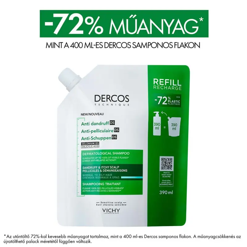 Dercos Korpásodás elleni sampon normál és zsíros hajra utántöltő 390 ml